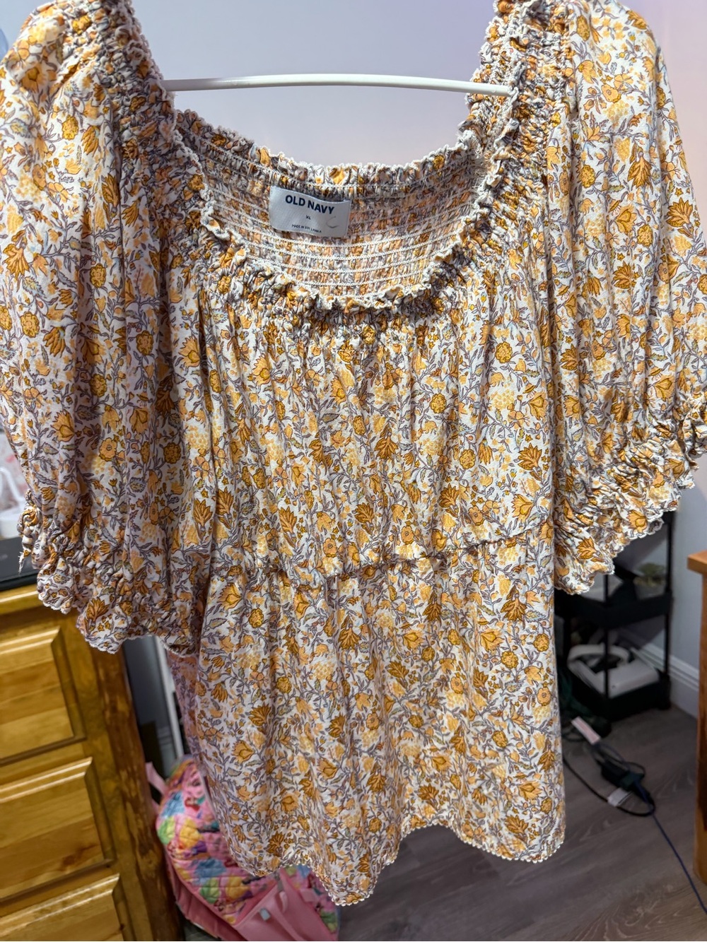 Old Navy Yellow Floral Smocked Peasant top